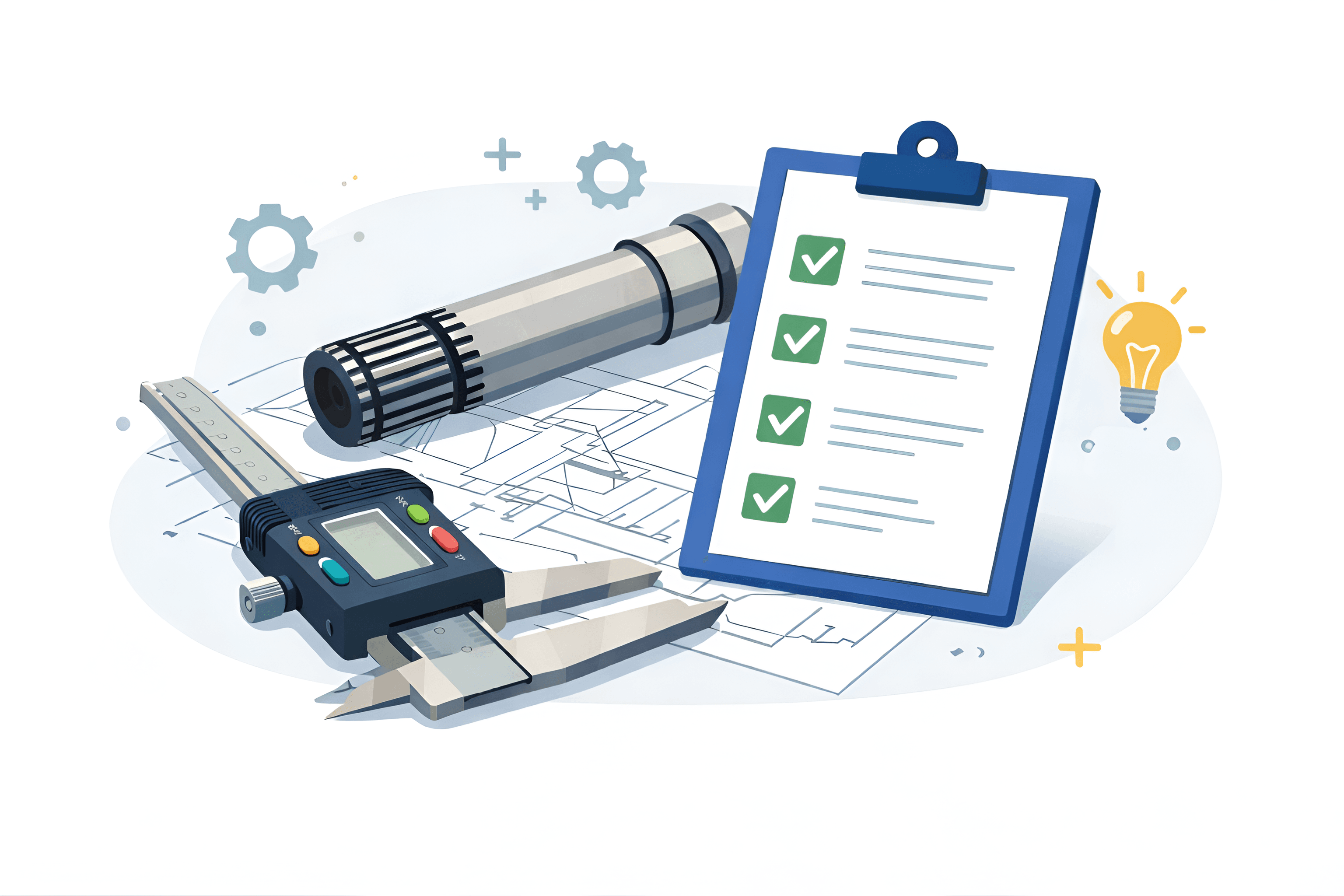 Inspector performing quality checks and dimensional verification on products